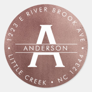 Rotgold   Elegante Moderne Monogramm-Rücksendeadre Runder Aufkleber