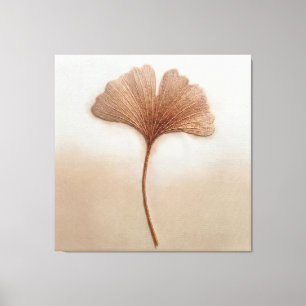 Rotgold Ginkgoblatt-Stickerei-Textur Botanisch Leinwanddruck