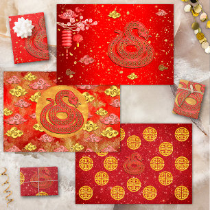 Rotgold Glückswolken Chinesisches Sternzeichen Sch Geschenkpapier Set