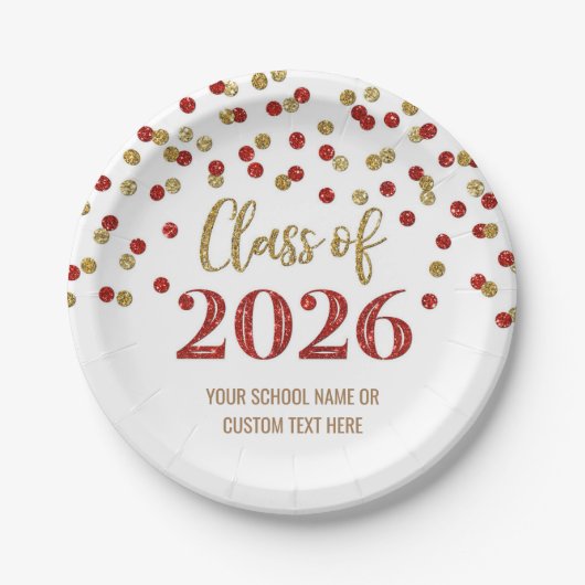 Rotgold Konfetti Abitur 2026 Pappteller (Vorderseite)