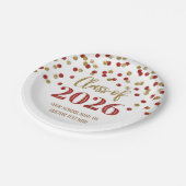 Rotgold Konfetti Abitur 2026 Pappteller (Schrägansicht)