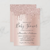 Rotgold | Pink Sparkle Glitzer Foil Babydusche Einladung (Vorne/Hinten)