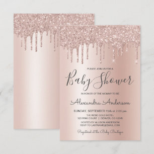 Rotgold Pink Sparkle Glitzer Foil Babydusche Einladung