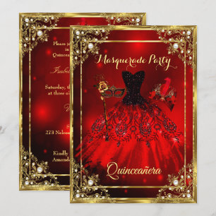 Rotgold Quinceanera-Kleid Maskenball Einladung