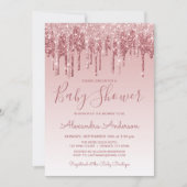 Rotgold | Rosa Sparkle Glitzer Kinderdusche Einladung (Vorderseite)