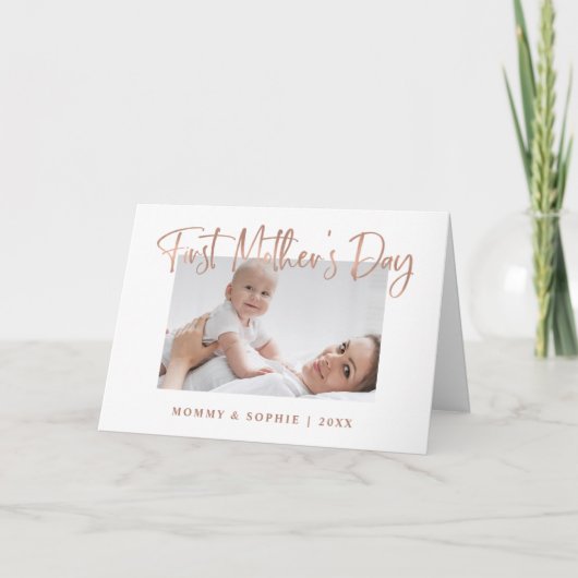 Rotgold | Script First Mother's Day Foto Card Karte (Vorderseite)