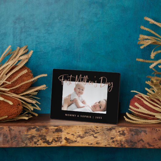 Rotgold | Script First Mother's Day Foto Fotoplatte (Seite)