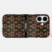 Rotgold und schwarzer gotischer Damast Case-Mate iPhone Hülle (Rückseite (Horizontal))