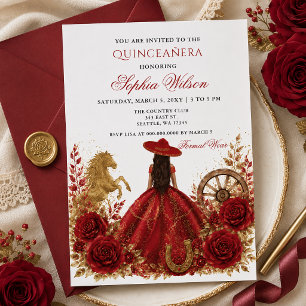 Rotgold Western Pferd Floral Charra Quinceañera Einladung