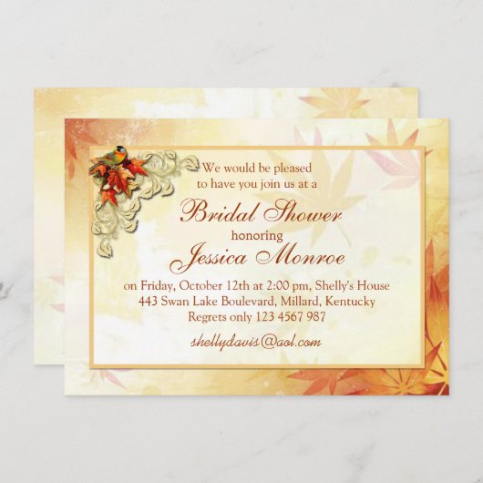 Rotgoldblätter und Brautparty Einladung (Vorne/Hinten)