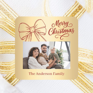 Rotgoldene Bogen-Foto-Schrift Weihnachten Quadratischer Aufkleber