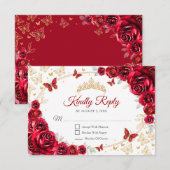 Rotgoldene florale Quinceanera-Antwort RSVP Karte (Vorne/Hinten)