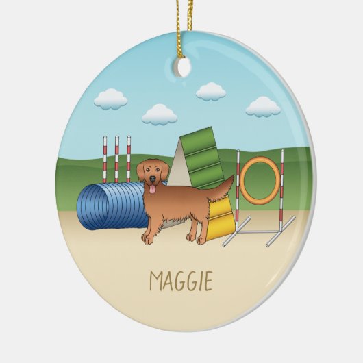 Rotgoldener Retriever mit Agility-Ausrüstung Keramik Ornament (Links)
