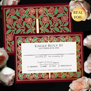 Rotgoldenes Floralschwert Königliche Hochzeit RSVP Folieneinladung