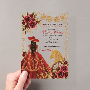 Rotgoldenes Western-Pferd Floral Charra Quinceañer Acryleinladungen