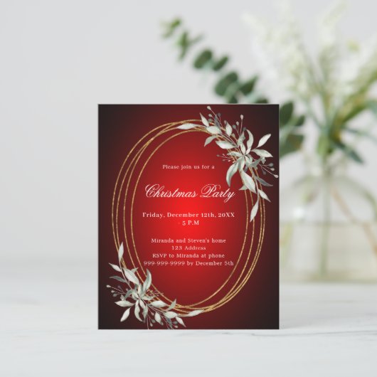 Rotgoldgrün Weihnachten Party Einladung (Stehend Vorderseite)