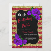 Rotgoldstreifen Glitzer Lila Rose Einladung (Vorderseite)