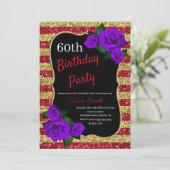 Rotgoldstreifen Glitzer Lila Rose Einladung (Stehend Vorderseite)