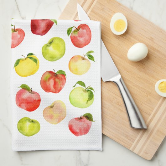 Rotgrüne Apfelillustrierung Aquarellfarben Herbst Geschirrtuch (Viertel Falte)