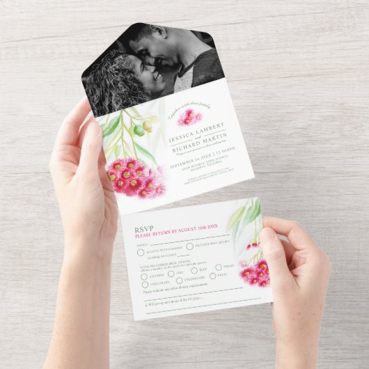 Rotgrüne Eukalyptusbrasse All In One Einladung (Abreißen)