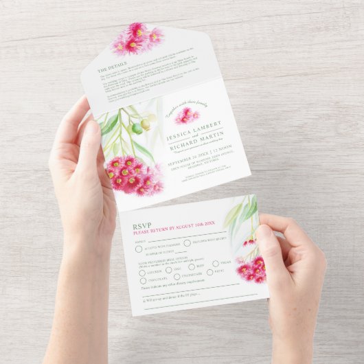 Rotgrüne Eukalyptusbrasse All In One Einladung (Abreißen)