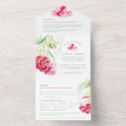 Rotgrüne Eukalyptusbrasse All In One Einladung (Innen Boden)