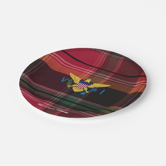 Rotgrüne Madras Jungfrau Pappteller (Schrägansicht)