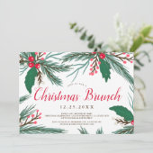 Rotgrüne Mistelkugel Aquarellfarben Weihnachtsbrun Einladung (Stehend Vorderseite)