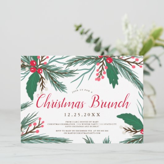 Rotgrüne Mistelkugel Aquarellfarben Weihnachtsbrun Einladung (Stehend Vorderseite)