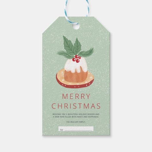 Rotgrüne Mistletoe rustikal Frohe Weihnachtskuchen Geschenkanhänger (Vorderseite)