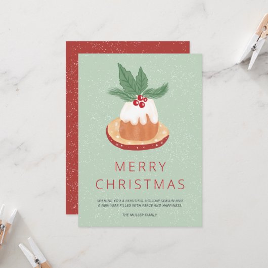 Rotgrüne Mistletoe rustikal Frohe Weihnachtskuchen Karte (Vorderseite/Rückseite Beispiel)