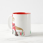 Rotgrüne Rentierfische Santa-Claus-Dinosaurier Zweifarbige Tasse (Vorderseite Links)