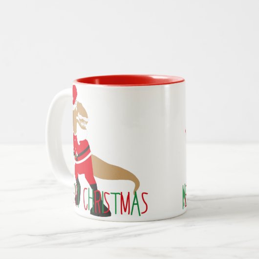 Rotgrüne Rentierfische Santa-Claus-Dinosaurier Zweifarbige Tasse (Vorderseite Links)