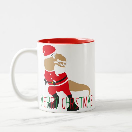 Rotgrüne Rentierfische Santa-Claus-Dinosaurier Zweifarbige Tasse (Links)