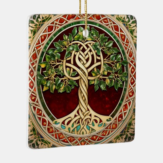 Rotgrüner Baum des Lebens keltischer Knoten Keramikornament (Rechts)