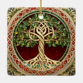 Rotgrüner Baum des Lebens keltischer Knoten Keramikornament (Rückseite)