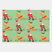 Rotgrüner Santa-Claus Rentierdinosaurier Geschenkpapier Set (Vorderseite)
