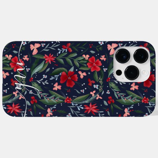 Rotgrünes Blumenmuster Case-Mate iPhone Hülle (Rückseite (Horizontal))