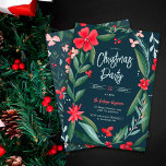 Rotgrünes Blumenmuster Weihnachten Einladung<br><div class="desc">Modernes Layout mit originalem grün,  rot und blau blumengeschmücktem Muster und Kreideillustrierung mit Blätter,  blühte,  Blume und Beeren und einer modernen gebürsteten Schriftart Schriftzeichen.</div>