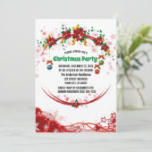 Rotgrünes Blumenmuster Weihnachten Einladung (Stehend Vorderseite)