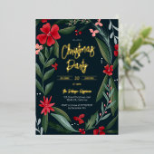 Rotgrünes Blumenmuster Weihnachten Folieneinladung (Stehend vorne)