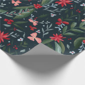 Rotgrünes Blumenmuster Weihnachten Winter Geschenkpapier (Ecke)