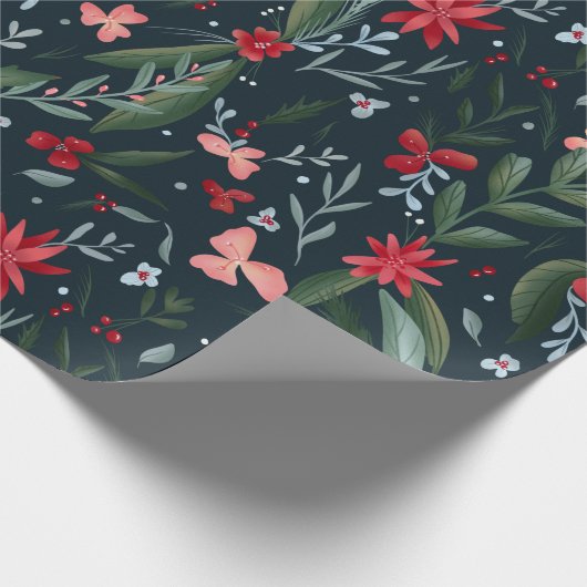 Rotgrünes Blumenmuster Weihnachten Winter Geschenkpapier (Ecke)
