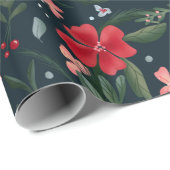 Rotgrünes Blumenmuster Weihnachten Winter Geschenkpapier (Rolleneckpunkt)