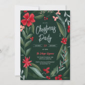 Rotgrünes Blumenmuster Weihnachtsgrün Einladung (Vorderseite)