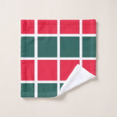 Rotgrünes Schachbrettmuster Badhandtuch Set (Waschlappen)
