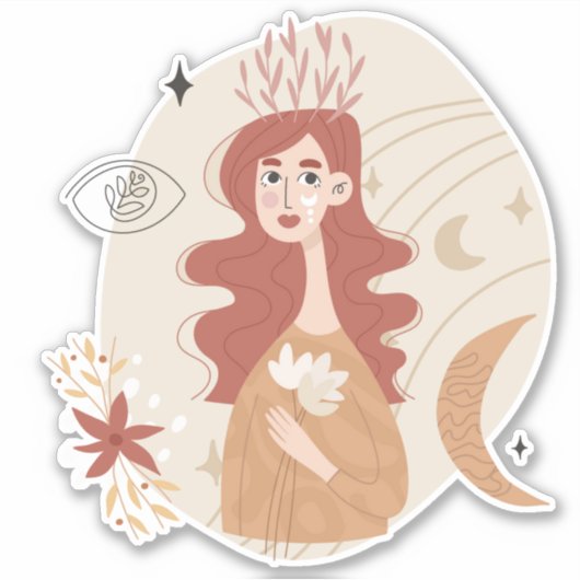 Rothaarboho Blume Mond Stars abstrakt Aufkleber (Vorderseite)