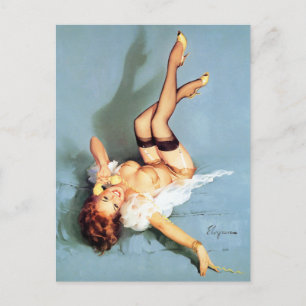 Rothaarige am Telefon Pin Up Postkarte
