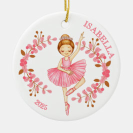 Rothaarige Ballerina in Rosa  Keramik Ornament