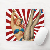 Rothaarige Button-up Girl Retro Sunset Mousepad (Mit Mouse)